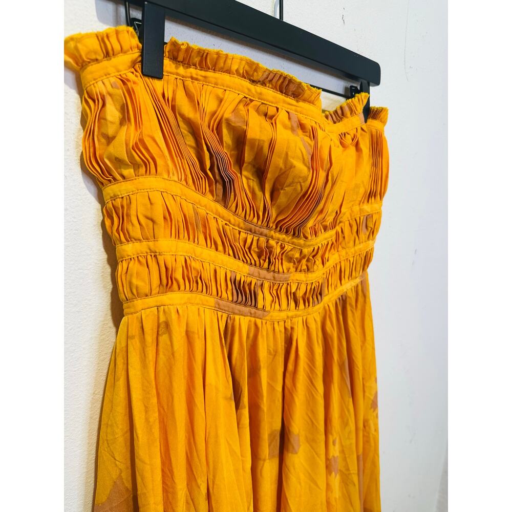SLATE & WILLOW Yellow Orange Sunset Floral Strapless Pleated Dress size 10 - Picture 10 of 16